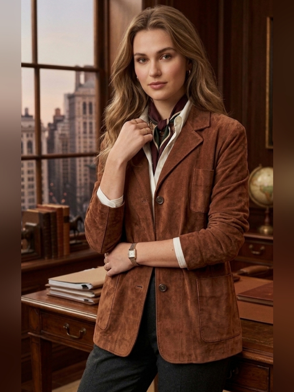 Ralph Lauren Women's Blue Label Brown Suede Blazer Jacket Classic Casual Coat